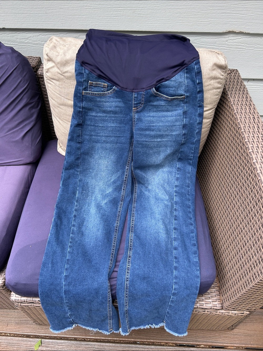 Maternity Wide-Leg Flare Jeans with Navy Support Panel - Blue